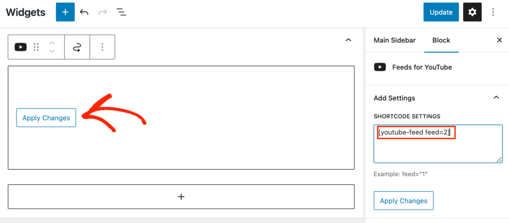Adding a YouTube Feed block to a widget-ready area Adding a YouTube Feed block to a widget-ready area
