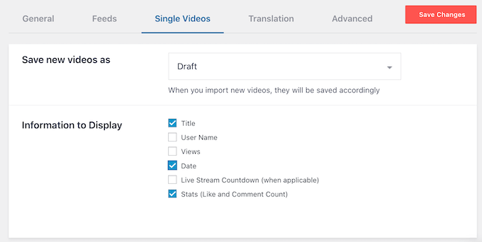 Smash Balloon's single video settings Smash Balloon's single video settings