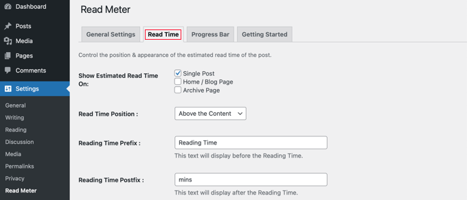 Edit read time settings Edit read time settings