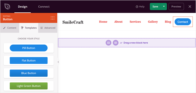 Como adicionar trechos às suas páginas no WordPress (passo a passo) Changing the button template in SeedProd