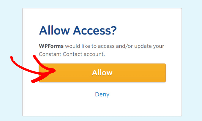 Allow access to Constant Contact from WPForms Allow access to Constant Contact from WPForms