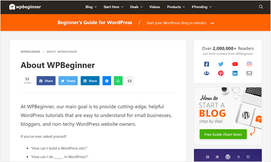 About page WPBeginner's About Us page