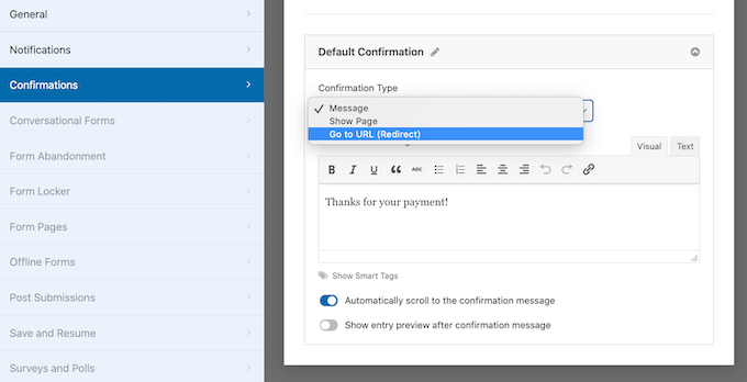 Changing the payment confirmation settings Changing the payment confirmation settings