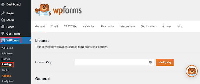 WPForms' pro settings WPForms' pro settings