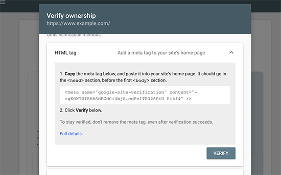 HTML tag method to verify your site HTML tag method to verify your site