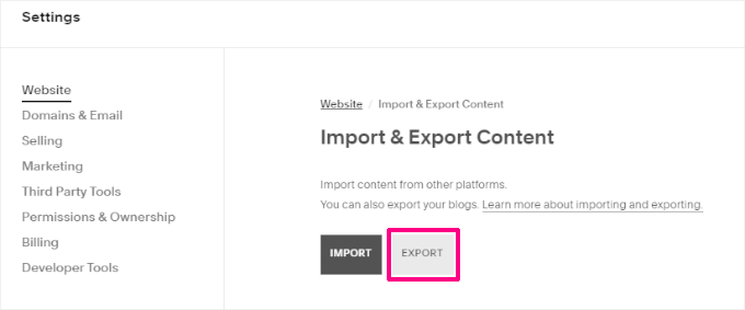 Exporting content from Squarespace Exporting content from Squarespace
