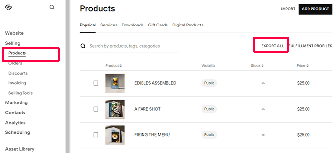 Export products from Squarespace Export products from Squarespace