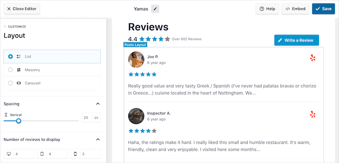 review-plugin-layouts Changing the layout of a review feed