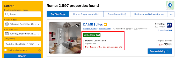 Booking.com urgency and scarcity example Booking.com urgency and scarcity example