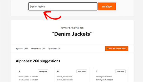 WPBeginner keyword generator demo WPBeginner keyword generator demo