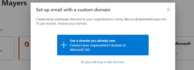 Select use a domain you already own Select use a domain you already own