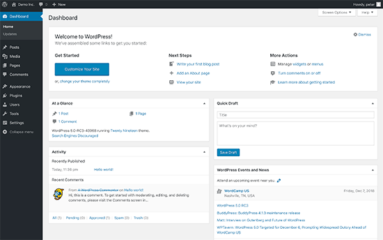 WordPress dashboard WordPress dashboard