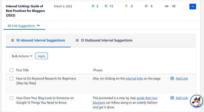AIOSEO internal link assistant example AIOSEO internal link assistant example