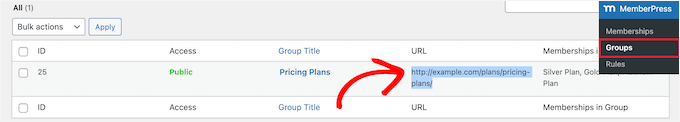 Copy pricing page URL