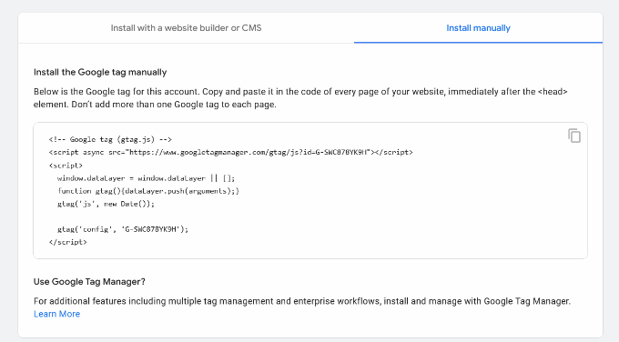 Install GA code manually Install GA code manually