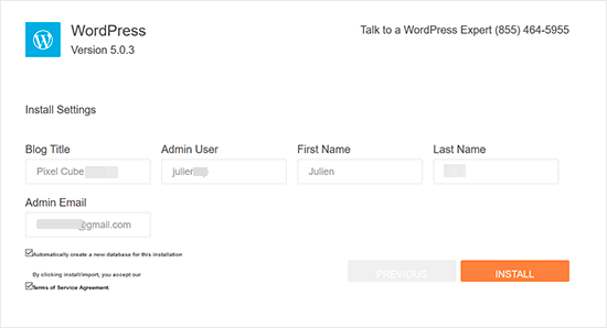 QuickInstall WordPress site settings QuickInstall WordPress site settings