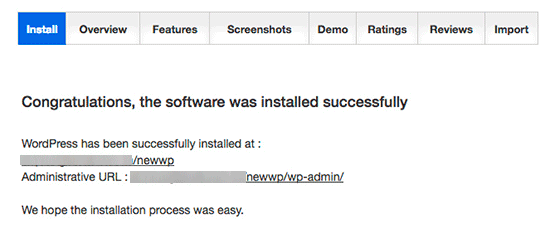 Softaculous WordPress installation finished Softaculous WordPress installation finished