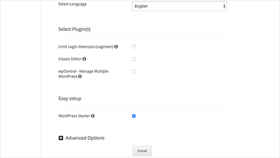 Optional WordPress settings in Softaculous Optional WordPress settings in Softaculous