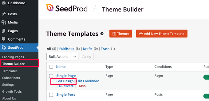 Editing a template Editing a template