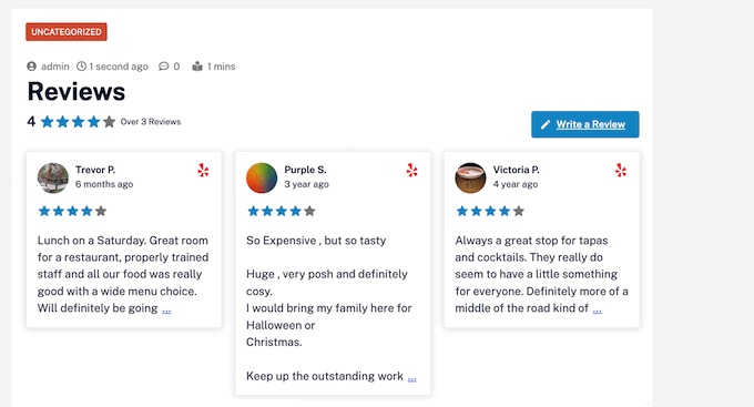 An example of an embedded review feed, created using Smash Balloon