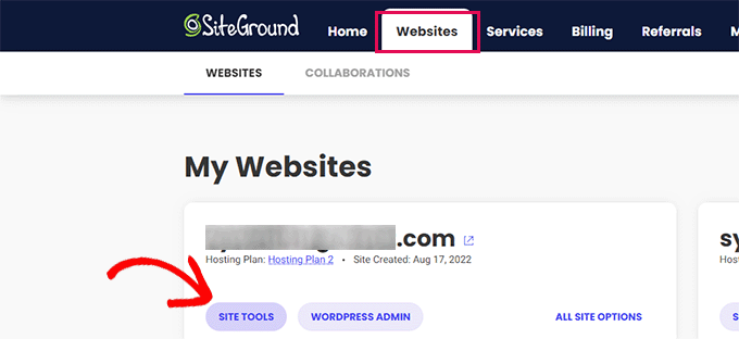 SiteGround dashboard SiteGround dashboard