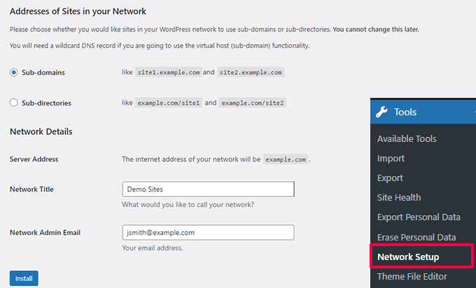 WordPress multisite network setup WordPress multisite network setup