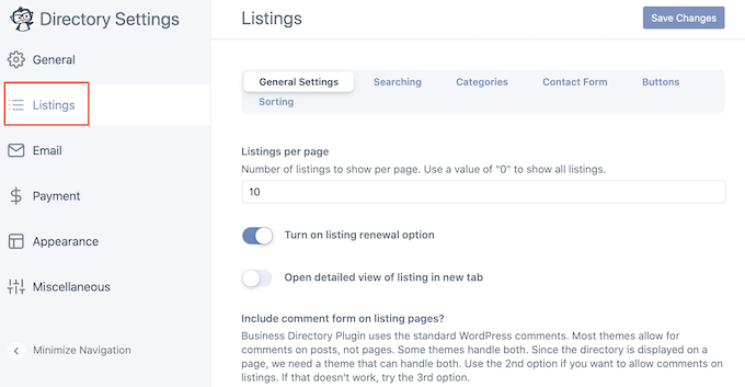 businessdirectory-listing-settings The Business Directory settings page