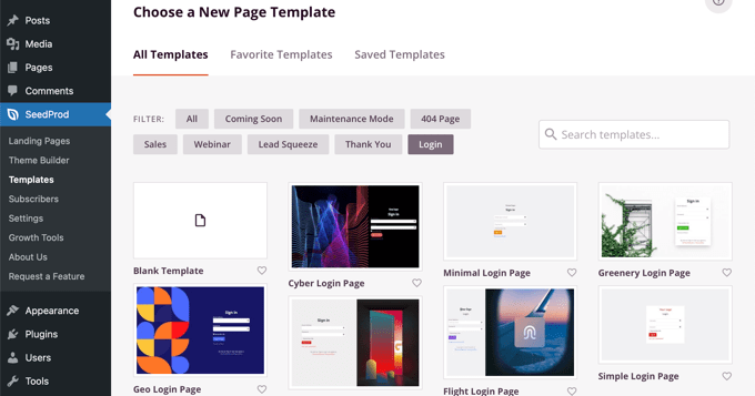 Choose a Template for Your SeedProd Login Page Choose a Template for Your SeedProd Login Page