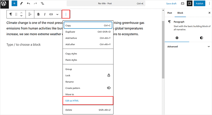 Use Edit as HTML option Use Edit as HTML option