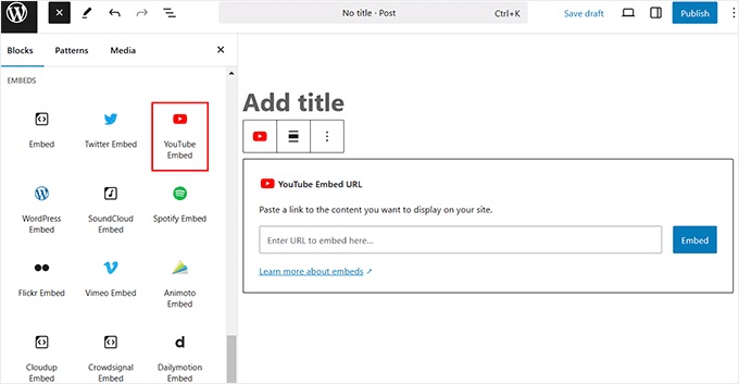 YouTube embed block YouTube embed block