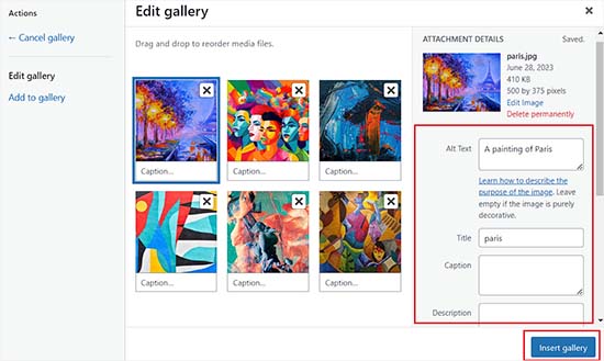 Add captions in the Edit gallery page Add captions in the Edit gallery page