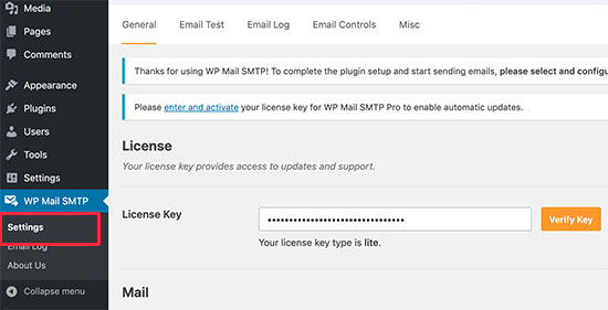 WP Mail SMTP settings WP Mail SMTP settings