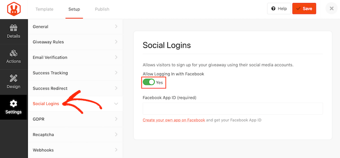 Select your Facebook account Adding social login to your WordPress competition