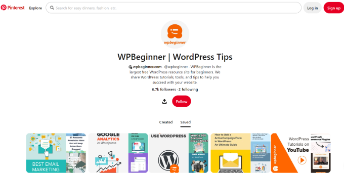 Pinterest profile page Pinterest preview