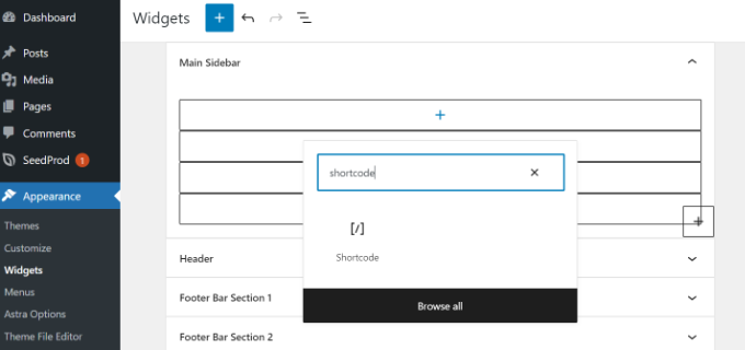 Adding shortcode in sidebar widget Add a shortcode widget block