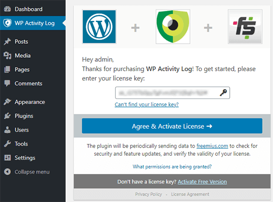 enter your license key to start using WP Activity Log plugin enter your license key to start using WP Activity Log plugin