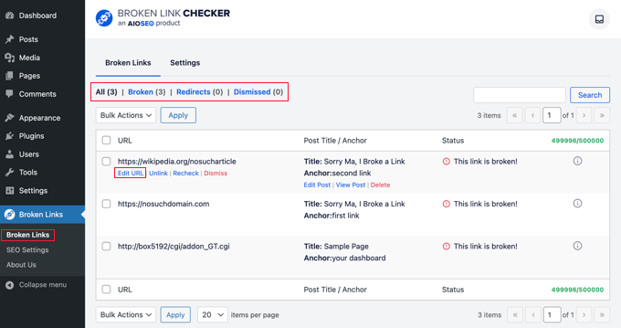Find broken links and edit URLs with Broken Link Checker by AIOSEO Find broken links and edit URLs with Broken Link Checker by AIOSEO