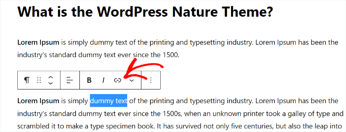 Select text and click link button Select text and click link button