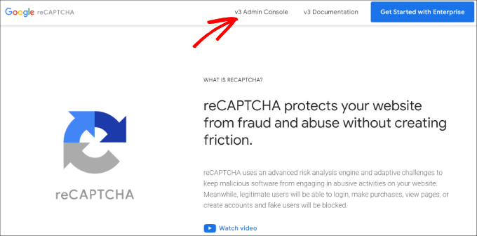 Visit Google reCAPTCHA website View captcha admin console