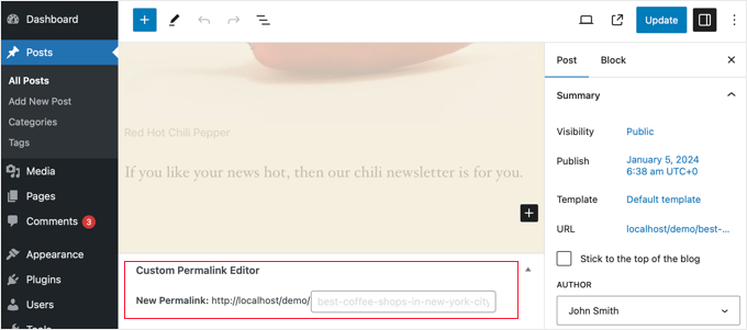 List unwanted referrals Custom Permalinks Editor Box