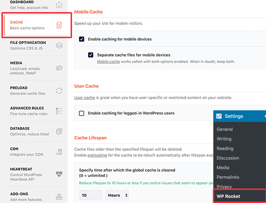 Setting up cache in WP Rocket Setting up cache in WP Rocket