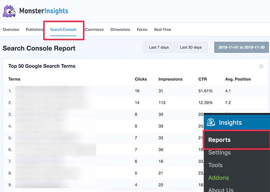 Search console report Search console report