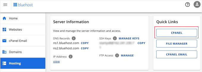 Open cPanel in Bluehost Open cPanel in Bluehost
