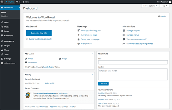 new-wordpress-website-dashboard wordpress website dashboard