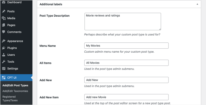 Scroll Down to the Additional Labels Section