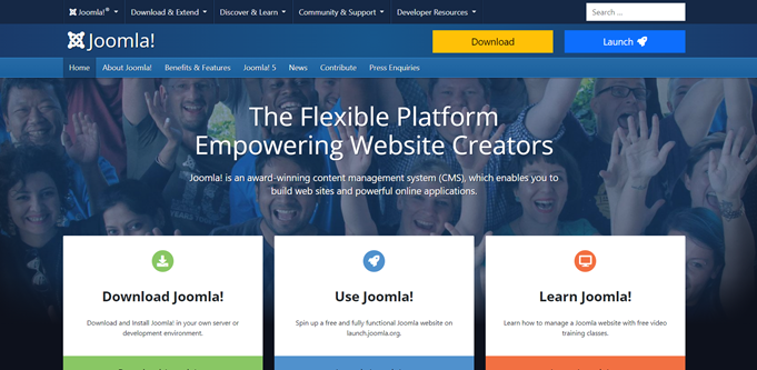 The Joomla front page joomla