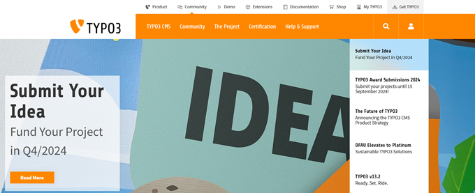 The TYPO3 front page typo3