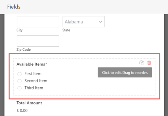 Editing the 'Available Items' field of your online order form Editing the 'Available Items' field of your online order form
