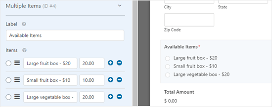 Editing the 'Available Items' field to change the names of the items Editing the 'Available Items' field to change the names of the items