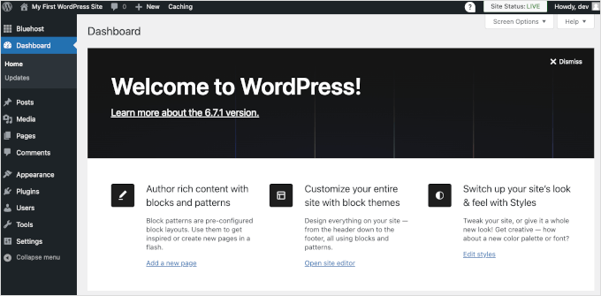 WordPress dashboard WordPress dashboard